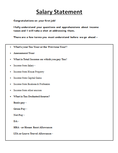 Salary Statement Template