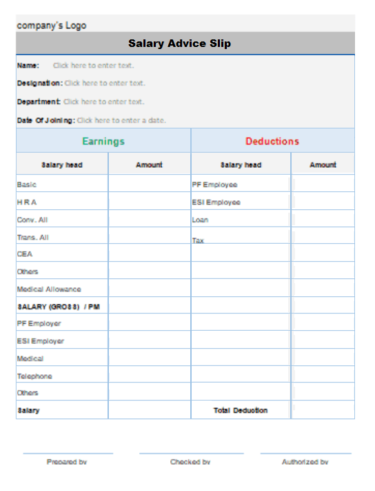Salary Advice Slip Template