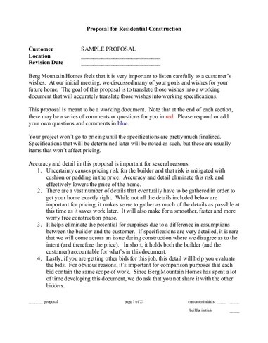Residential Job Proposal Template