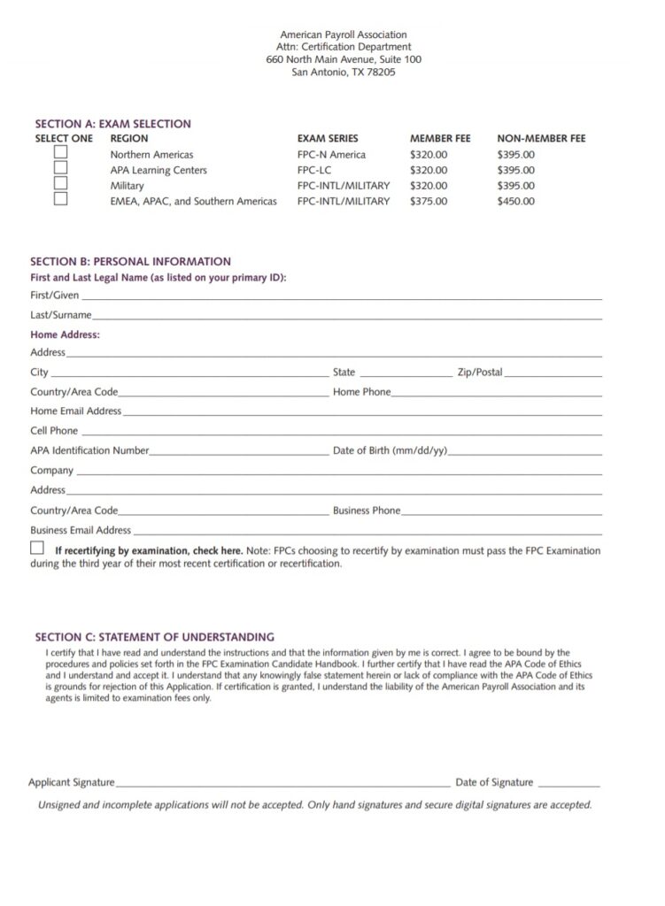Certified Payroll Application Form