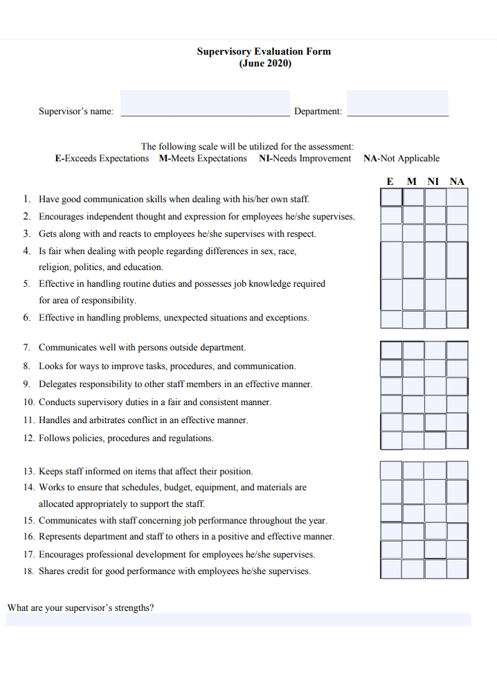 Annual Supervisor Evaluation Form