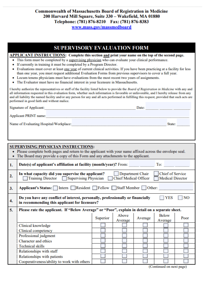 Professional Supervisor Evaluation Form