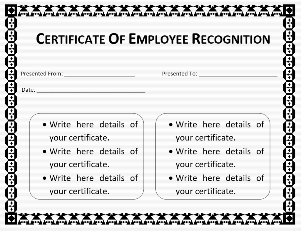 Blank Certificate of Employee Recognition Template