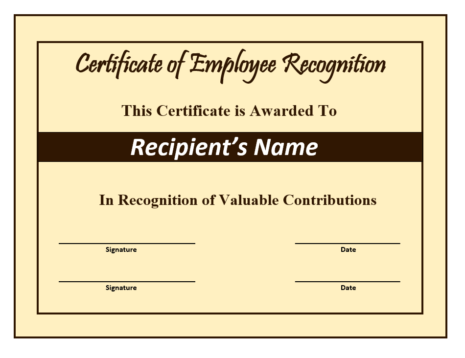 Certificate of Employee Recognition Template