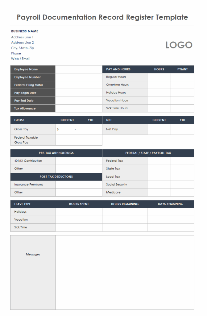 Payroll Documentation Record Register Template