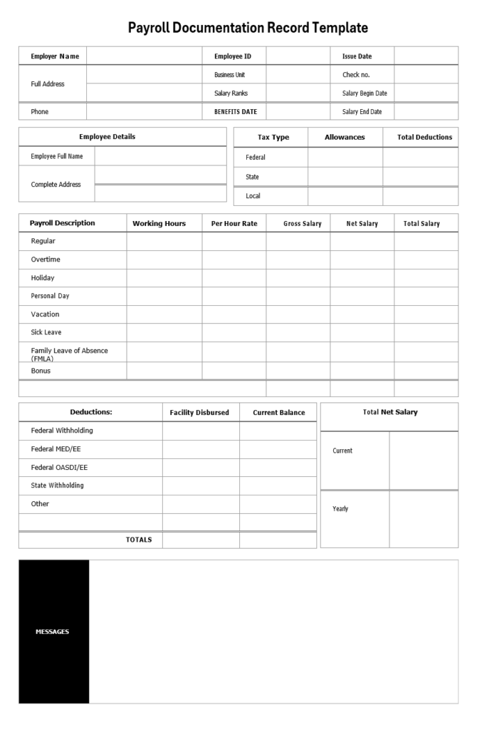 Payroll Documentation Record Template