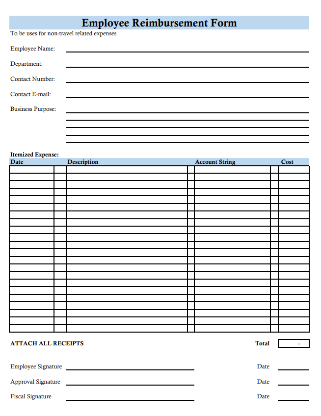 Employee Expense Reimbursement Form Template