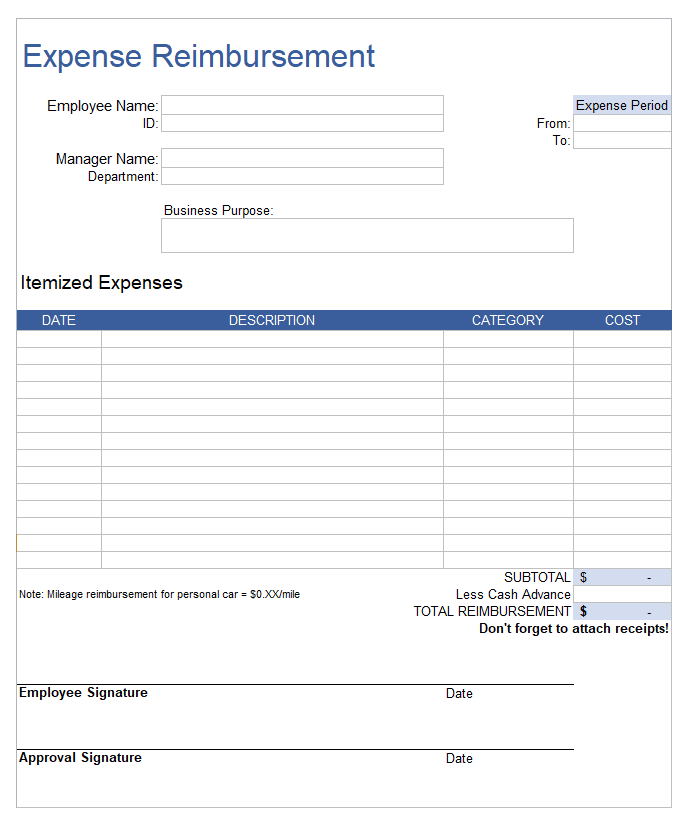 Employee Expense Reimbursement Form