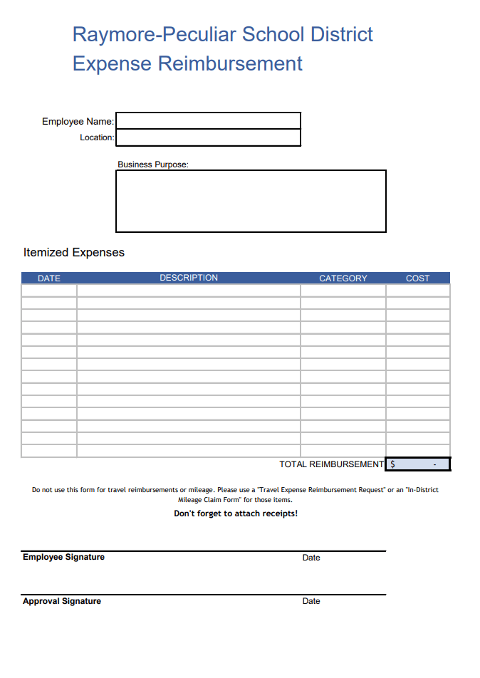 Professional Employee Expense Reimbursement Form