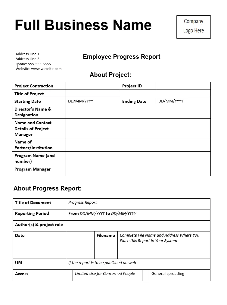 Employee Progress Report Template