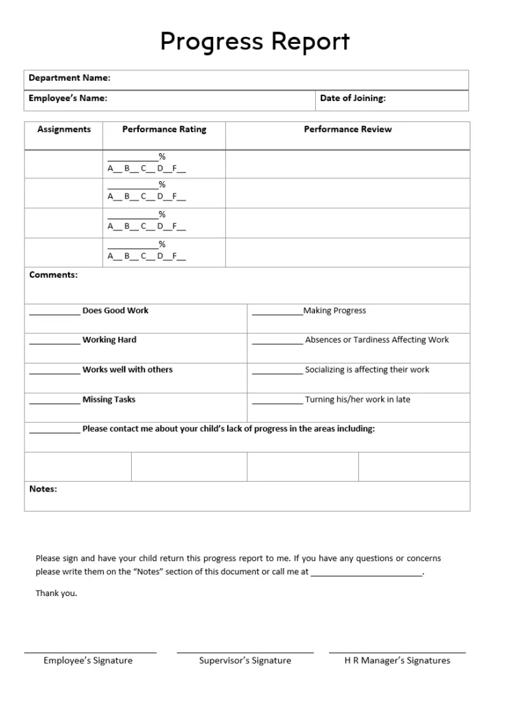 progress report format
